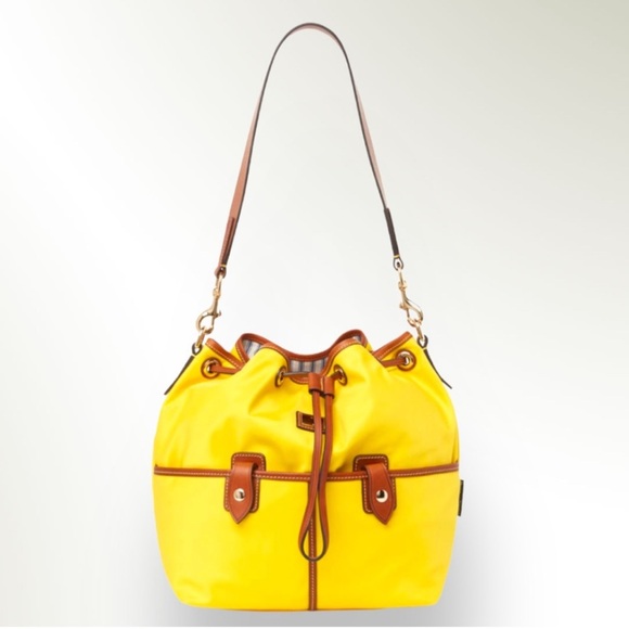 Dooney & Bourke Handbags - NWOT Dooney & Bourke Mustard Yellow Leather Trim Bucket Bag Purse